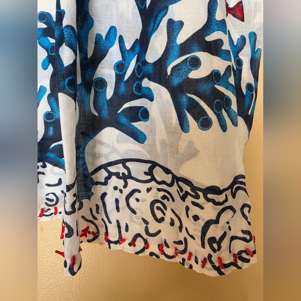 Soft Surroundings Seychelles Tunic Dress 2X Fish Coral Cotton Beach CoverUp Boho - Picture 5 of 11